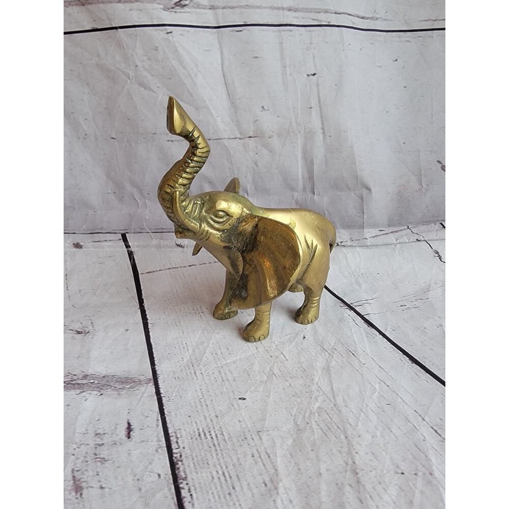 Vtg Brass Elephant Statue Figurine Trunk's Up